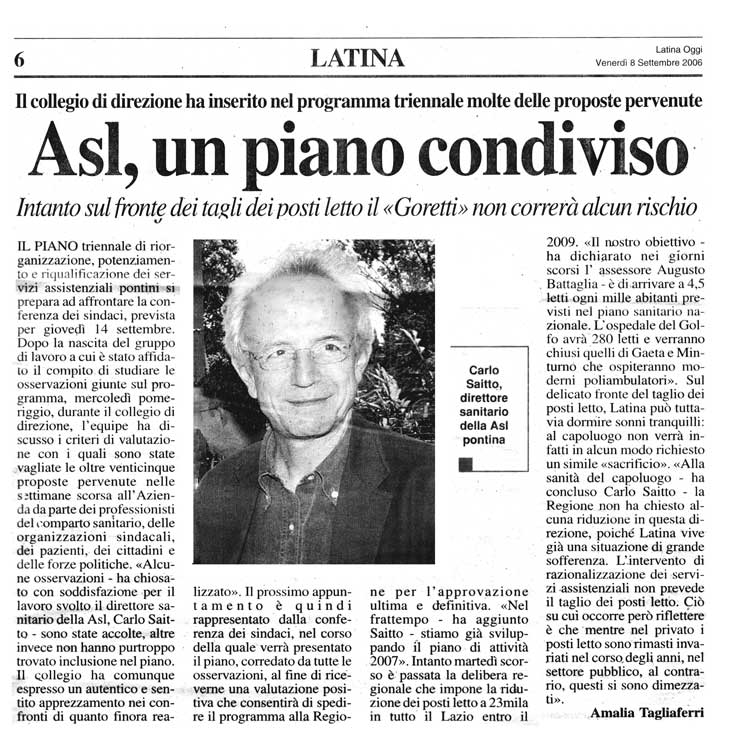 Latina Oggi 08.09.2006 Rassegna stampa sanita' provincia Latina Ordine Medici Latina